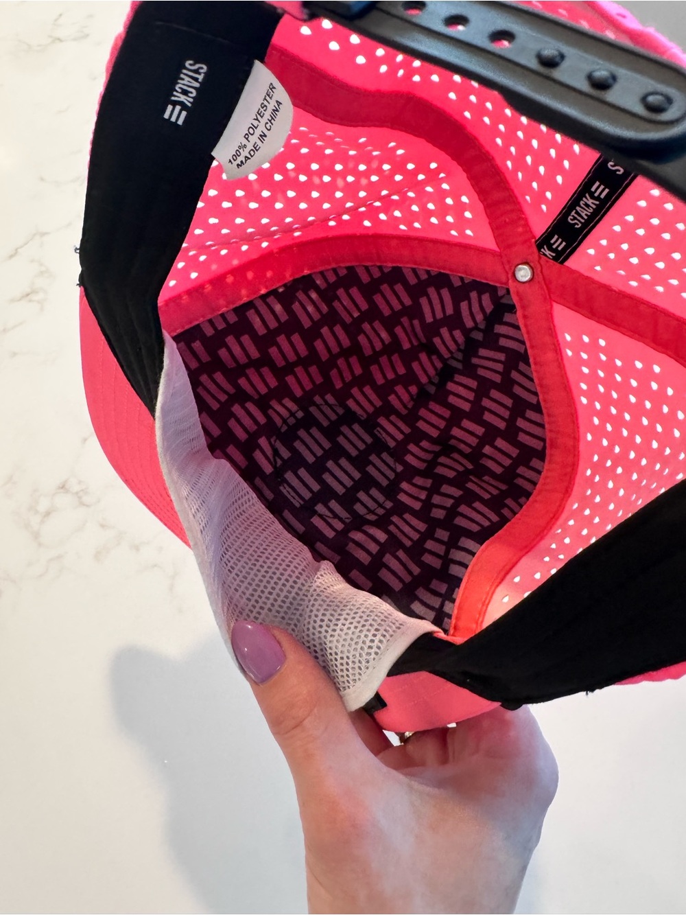 Stack Neon Pink Performance Snapback Hat Laser Cut Ventilation View 3